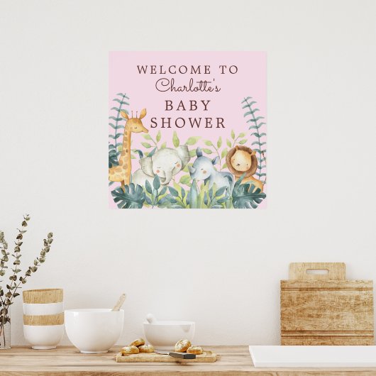 Jungle Animals Girls Babydusche Willkommen Poster (Küche)