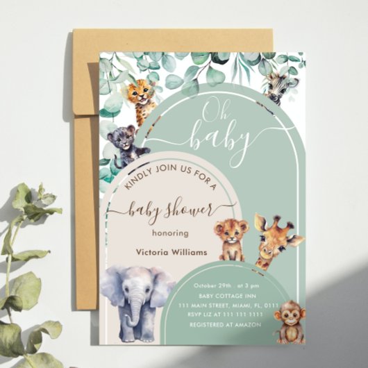 Jungle Animals Green Boho Baby Dusche Einladung