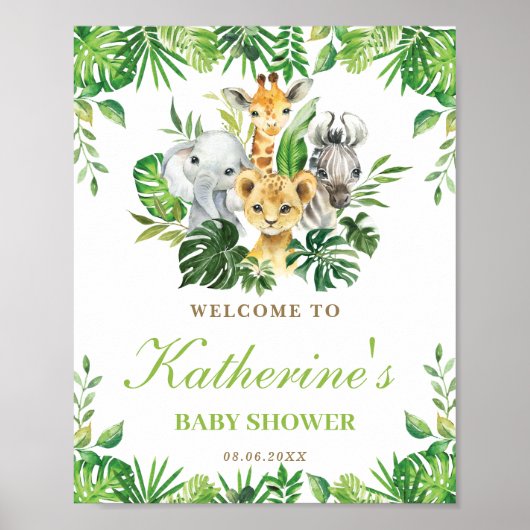 Jungle Animals Greenerity Boy Baby Dusche Willkomm Poster (Vorne)