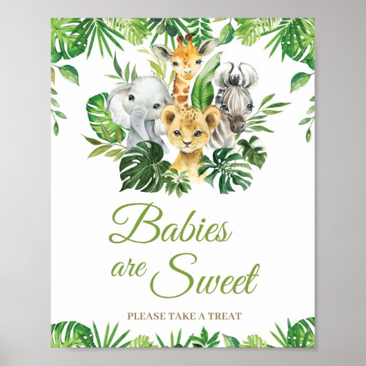 Jungle Animals Greenery Babies sind süße Leckerei Poster (Vorne)