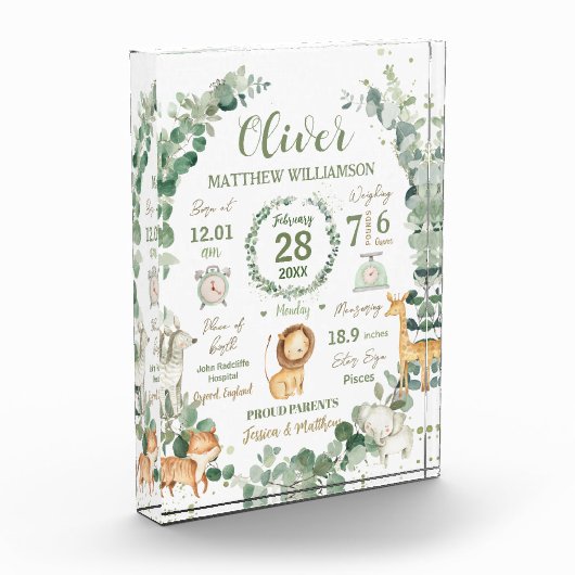 Jungle Animals Greenery Baby Birth Print Stats Fotoblock (Links)