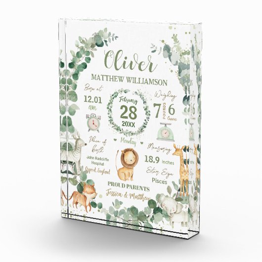 Jungle Animals Greenery Baby Birth Print Stats Fotoblock (Rechts)