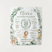 Jungle Animals Greenery Baby Birth Print Stats Wandteppich (Vorderseite)