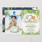 Jungle Animals Greenery Safari 2. Geburtstag Foto Einladung (Vorne/Hinten)