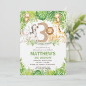 Jungle Animals Greenery Safari 3. Geburtstag Party Einladung (Stehend Vorderseite)