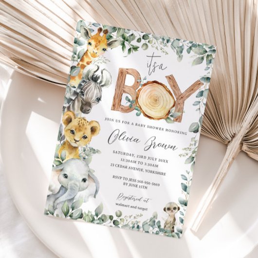 Jungle Animals Greenery Safari Baby Shower Einladung