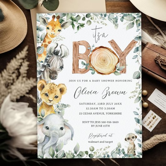 Jungle Animals Greenery Safari Baby Shower Einladung