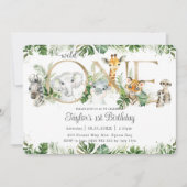 Jungle Animals Greenery Wild ONE 1. Geburtstag Einladung (Vorderseite)