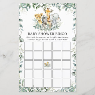 Jungle Animals Grüne Baby Dusche Bingo Spiel