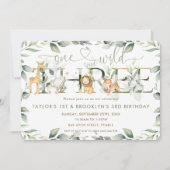 Jungle Animals Grünpflanzen 1. und 3. Geburtstag Einladung (Vorderseite)