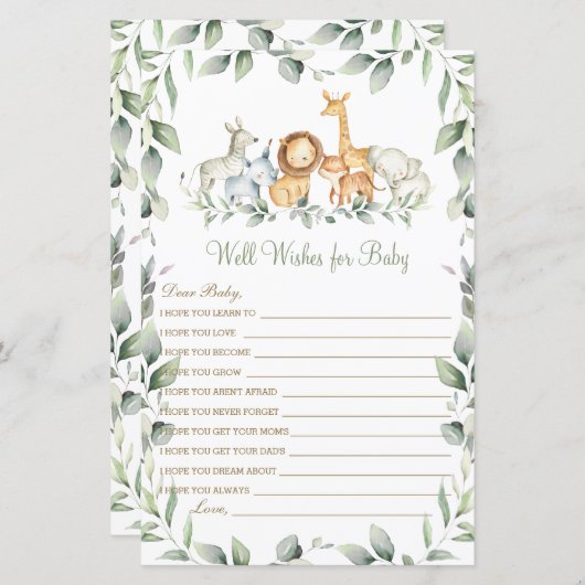 Jungle Animals Gute Wünsche für Baby Dusche Spiel (Vorne/Hinten)