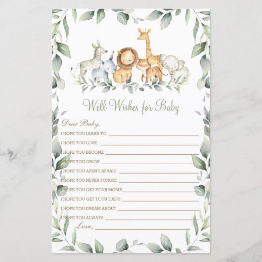 Jungle Animals Gute Wünsche für Baby Dusche Spiel (Vorderseite)