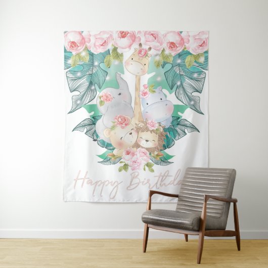 Jungle Animals Happy Birthday Wandteppich (Beispiel)