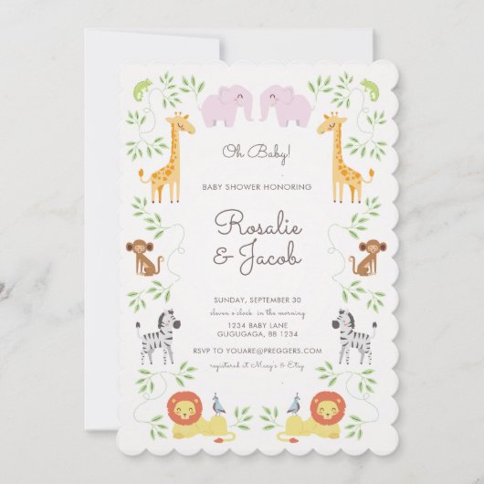 Jungle Animals Kinderdusche Einladung (Vorderseite)