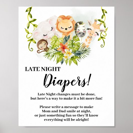 Jungle Animals Late Night Diapers Babydusche Zeich Poster (Vorne)