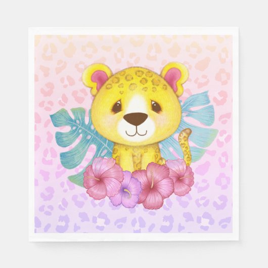 Jungle Animals Leopard Floral Baby Dusche Serviette (Vorderseite)