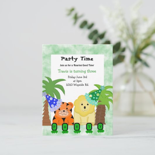Jungle Animals Party Einladung (Stehend Vorderseite)