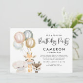 Jungle Animals Quarantäne Drive by Birthday Party Einladung (Stehend Vorderseite)