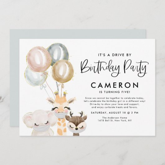 Jungle Animals Quarantäne Drive by Birthday Party Einladung (Vorne/Hinten)