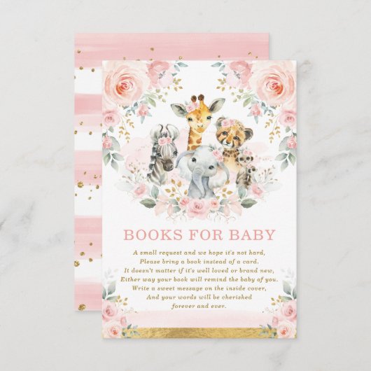 Jungle Animals Rosa Blush Floral Books for Baby Begleitkarte (Vorne/Hinten)