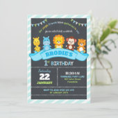 Jungle Animals Safari 1. Geburtstag Einladungen Ju (Stehend Vorderseite)