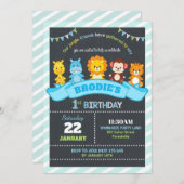 Jungle Animals Safari 1. Geburtstag Einladungen Ju (Vorne/Hinten)