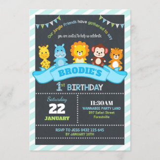 Jungle Animals Safari 1. Geburtstag Einladungen Ju