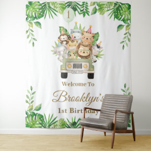 Jungle Animals Safari Auto Adventure Party Hinterg Wandteppich