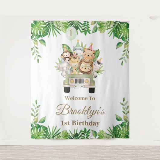 Jungle Animals Safari Auto Adventure Party Hinterg Wandteppich (Vorderseite)