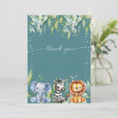 Jungle Animals Safari Baby Dusche Danke Karte (Stehend Vorderseite)
