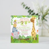 Jungle Animals Safari Baby Dusche Einladung (Stehend Vorderseite)