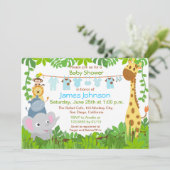 Jungle Animals Safari Baby Dusche Einladung (Stehend Vorderseite)