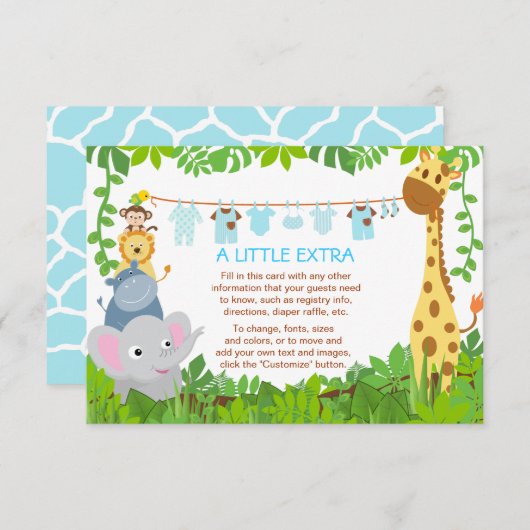 Jungle Animals Safari Baby Duschkarte Begleitkarte (Vorne/Hinten)