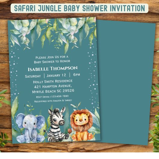 Jungle Animals Safari Baby Duwer Gender Neutral Einladung