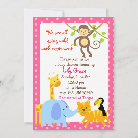 Jungle Animals Safari Baby Shower Einladungen (Vorderseite)