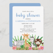 Jungle Animals Safari Blue Baby Dusche Einladung (Vorne/Hinten)