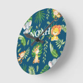 Jungle Animals Safari Boy Kinder Kinderzimmer Déco Runde Wanduhr (Winkel)