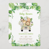 Jungle Animals Safari Car Greenery Baby Dusche Einladung (Vorne/Hinten)