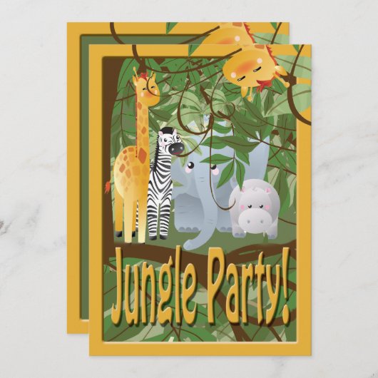 Jungle Animals Safari Geburtstagsparty Einladung (Vorne/Hinten)