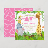 Jungle Animals Safari Girl Baby Dusche Einladung (Vorne/Hinten)