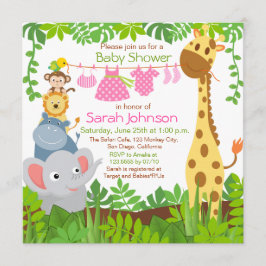 Jungle Animals Safari Girl Baby Dusche Einladung