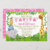 Jungle Animals Safari Girl Baby Dusche Einladung (Vorne/Hinten)