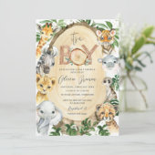 Jungle Animals Safari Greenery Boy Baby Shower Einladung (Stehend Vorderseite)