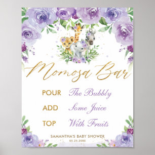 Jungle Animals Safari Lila Floral Momosa Bar Poster