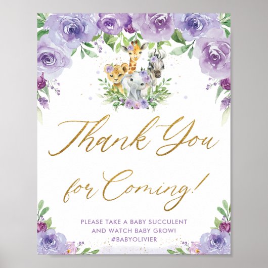 Jungle Animals Safari Lila Floral Vielen Dank, das Poster (Vorne)