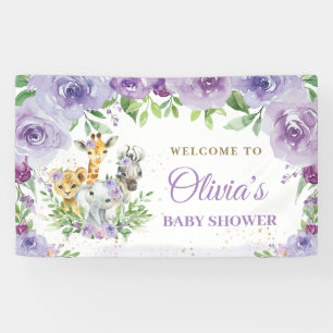 Jungle Animals Safari Lila floraler Hintergrund Banner
