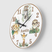 Jungle Animals Safari Personalisiertes Kinderzimme Große Wanduhr (Winkel)