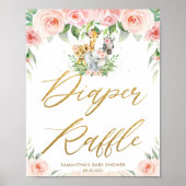 Jungle Animals Safari Pink Floral Diaper Raffles Poster (Vorne)