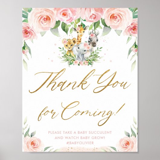 Jungle Animals Safari Pink Floral Vielen Dank, das Poster (Vorne)