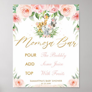 Jungle Animals Safari Pink Momosa Bar Sign Poster